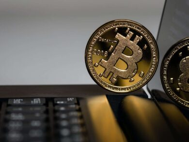 Bitcoin on a laptop